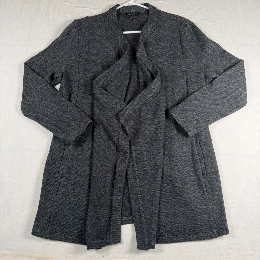 Banana Republic Charcoal Gray Drape Front Coatigan Sweater Jacket Waterfall Card